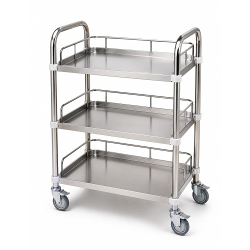 STAINLESS STEEL MEDICAL TROLLEY WITH THREE SHELVES STAINLESS STEEL MEDICAL TROLLEY WITH THREE SHELVES